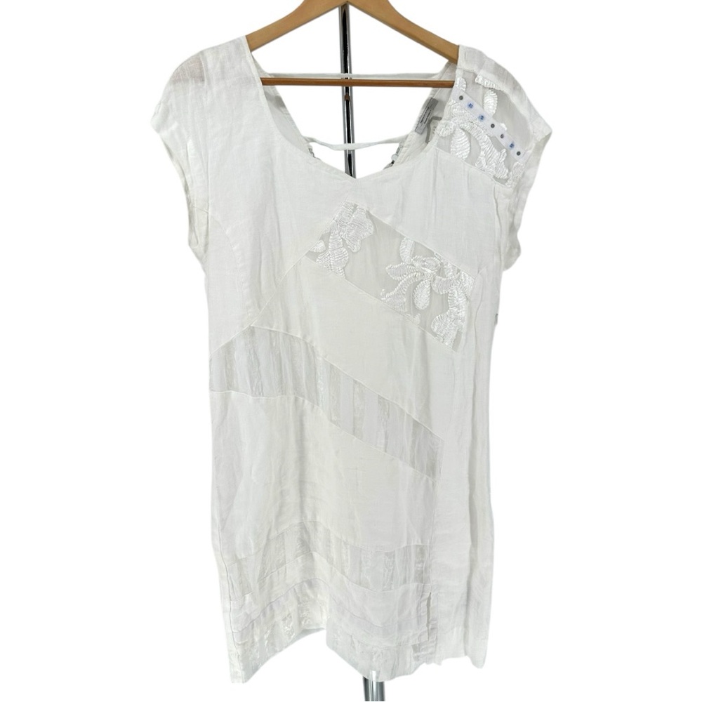 Elisa Cavaletti by Daniela Dallavalle White Tunic Dress Lace Inset Beaded Large